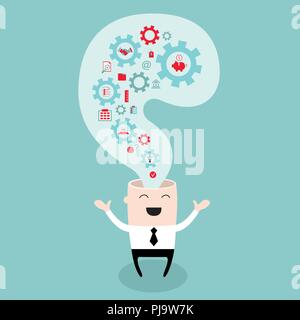 Businessman head with the gears thoughts and ideas Brain storming successful business idea concept Stock Vector