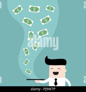Businessman serve money on the plate Business success and profit concept Stock Vector