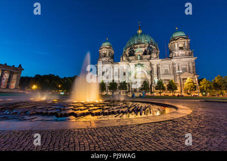 Berliner Dom, Berlin, Germany - 30th August 2017 - Berlin Cathedral lit up at night Stock Photo