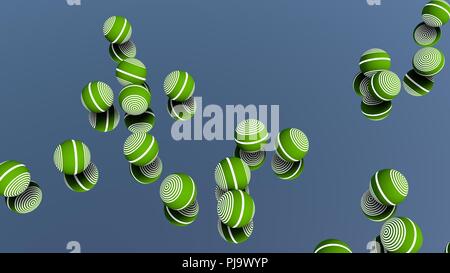3d rendered close-up of glassy shiny colorful balls reflecting on white mirror glass floor Stock Photo