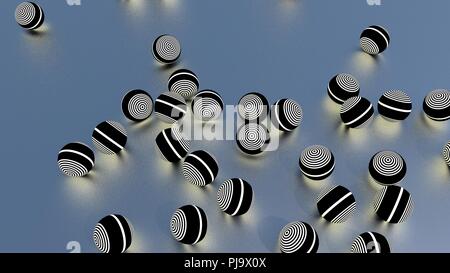 3d rendered close-up of glassy shiny colorful balls reflecting on white mirror glass floor Stock Photo