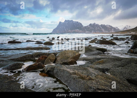 Beach of fjord in Norway Stock Photo