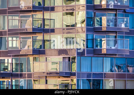 Rotterdam, The Netherlands, August 31, 2018: close-up of the glass facade of the residential B'tower Stock Photo