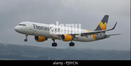 Thomas Cook Airlines Airbus A321 lands at Glasgow International Airport, Renfrewshire, Scotland - 2nd May 2016 Stock Photo