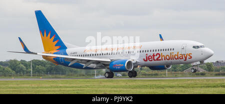 Jet2 Airlines departs Glasgow International Airport, Renfrewshire, Scotland - 30th June 2016 Stock Photo