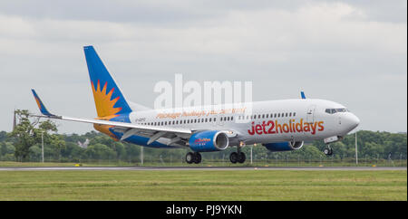 Jet2 Airlines departs Glasgow International Airport, Renfrewshire, Scotland - 30th June 2016 Stock Photo