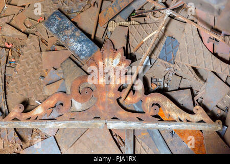 Old rusty metal plates in a workshop Stock Photo