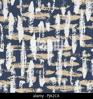 Hand Painted Grunge Bold Brush Strokes on Blue Background Abstract Vector Seamless Pattern. Expressive Marks. Creative Manifesto. Artistic Basketweave Stock Vector