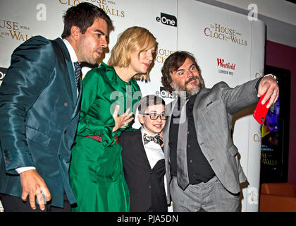 (left to right) Eli Roth, Cate Blanchett, Owen Vaccaro and Jack Black during the world premiere of The House with a Clock in Its Walls at Westfield in White City, London. Stock Photo