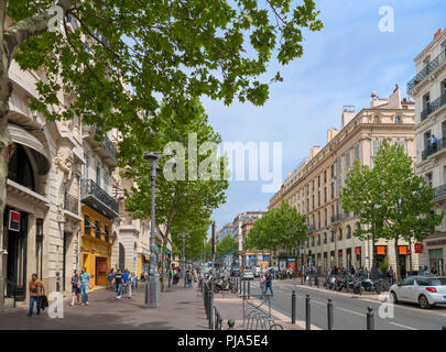 Shops on La Canebière in the Vieux Port district, Marseille, Provence-Alpes-Côte d'Azur, France Stock Photo