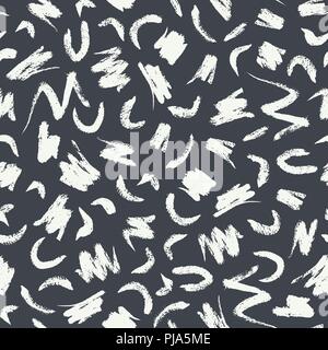 Hand Painted Brush Strokes on Dark Grey Background Abstract Vector Seamless Pattern. Chalk Expressive Marks on Blackboard. Back to School. Stock Vector