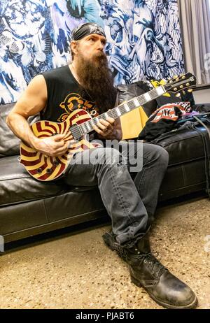 Toronto, Ontario, Canada. 4th Sep, 2018. Metal guitarist, singer and songwriter ZAKK WYLDE warming up before Ozzy Osbourne show at Budweiser Stage in Toronto during 'No More Tours 2' tour. Credit: Igor Vidyashev/ZUMA Wire/Alamy Live News Stock Photo