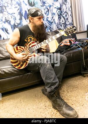 Toronto, Ontario, Canada. 4th Sep, 2018. Metal guitarist, singer and songwriter ZAKK WYLDE warming up before Ozzy Osbourne show at Budweiser Stage in Toronto during 'No More Tours 2' tour. Credit: Igor Vidyashev/ZUMA Wire/Alamy Live News Stock Photo