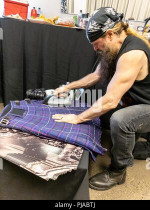 Toronto, Ontario, Canada. 4th Sep, 2018. Metal guitarist, singer and songwriter ZAKK WYLDE ironing his kilt before Ozzy Osbourne show at Budweiser Stage in Toronto during 'No More Tours 2' tour. Credit: Igor Vidyashev/ZUMA Wire/Alamy Live News Stock Photo