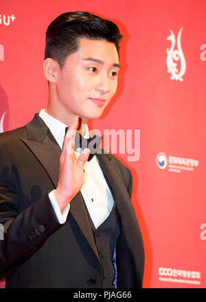 Park Seo-Joon, Sep 3, 2018 : South Korean actor Park Seo-Joon during a red carpet event of the Seoul International Drama Awards (SDA) 2018 in Seoul, South Korea. Park, the main actor from Korean drama, 'Fight for My Way', won the Best Actor of the SDA 2018 on Monday. Credit: Lee Jae-Won/AFLO/Alamy Live News Stock Photo