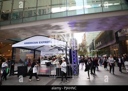 Sydney, Australia. 6 September 2018. Sydney CBD fashion retailers are set  for the world's biggest fashion and social shopping event, Vogue American  Express Fashion's Night Out (VAEFNO). Hundreds of thousands of shoppers