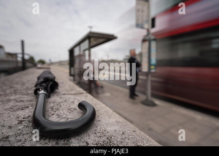 London, UK. 7th September, 2018. 40th anniversary of Georgi Markov 'Umbrella Murder' on Waterloo Bridge. Credit: Guy Corbishley/Alamy Live News Stock Photo