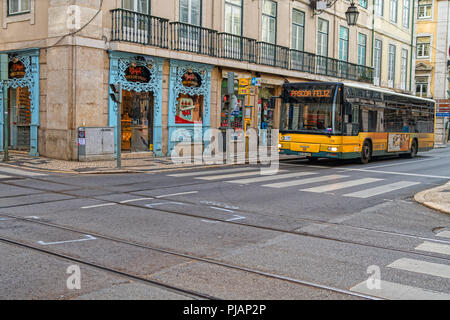 LISBON , PORTUGAL - MARCH 29 , 2018 : Beautiful old narrow streets in Lisbon Stock Photo