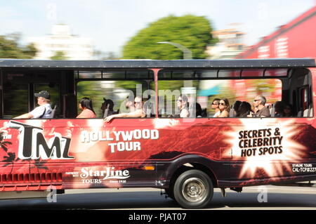 LOS ANGELES - September 14, 2018: TMZ Hollywood Tour Bus With Tourists September 14, 2018 - Los Angeles, CA Stock Photo