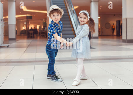 Group Portrait Of Two White Caucasian Cute Adorable Stylish Children Preschoolers Hugging And Holding Their Hands Love Friendship Childhood Concept Stock Photo Alamy