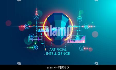 Artificial intelligence concept. digital technology and machine learning cyber mind. AI analysis the science or social data and computing future forecast. Stock Vector