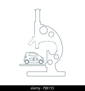 Microscope, electric car, recharge the car battery. New transport eco technologies. Stock Vector