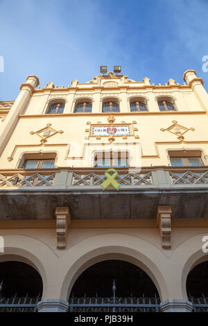 Yellow Ribbon of Catalan Independence on Sitges Town Hall in Spain Stock Photo