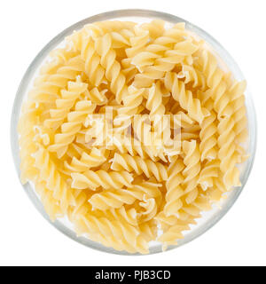 Fusilli pasta in bowl isolated on white background with clipping path Stock Photo