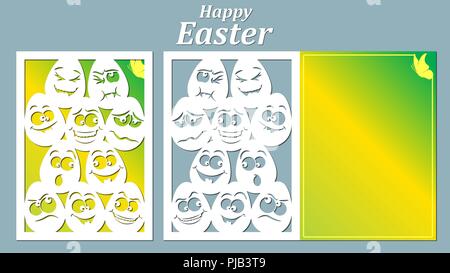 Vector illustration, egg Set, Laser cut paper, icon, pattern, emoticon Stock Vector