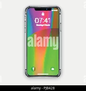 New York, USA - August 22, 2018: realistic new black phone. Frameless full screen mockup mock-up smartphone isolated on white background. Front view,  Stock Vector
