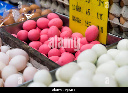 Thai Pink Eggs / Duck Eggs on sale on market stall  Phuket Thailand Stock Photo