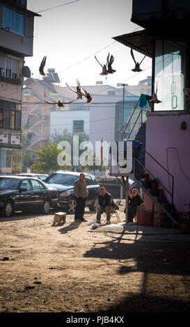 Street scenes in the center of Tirana, capital of the Balkan state and poorhouse of Europe Albania. Stock Photo