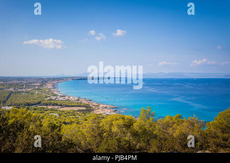Formentera Island shore skyline cityscape. Panorama of tourist island in Balearic Islands Stock Photo