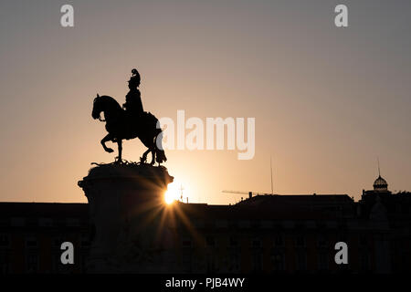 Praca do commercio main square in Lisbon King Jose 1 & the Rua Augusta Arch Stock Photo