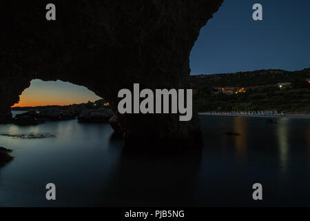 Blue hour on Kalamia beach near the tourist resort Lassi on Greek island Kefalonia Stock Photo