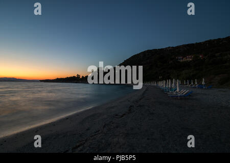 Blue hour on Kalamia beach near the tourist resort Lassi on Greek island Kefalonia Stock Photo