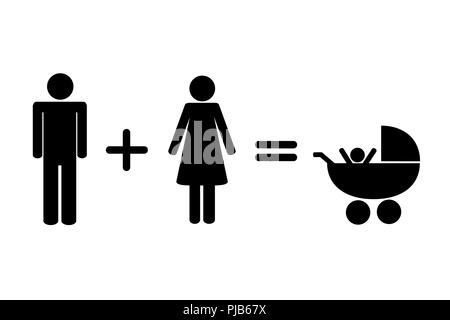 man plus woman family with baby pictogram vector illustration Stock Vector
