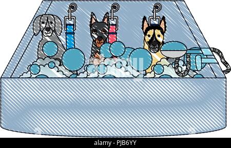 cute dogs taking a bath over white background, vector illustration Stock Vector