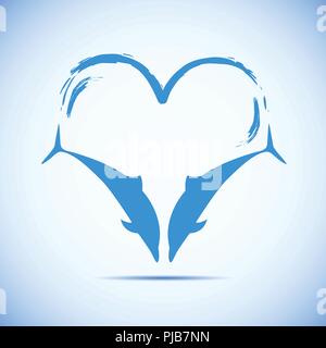 blue dolphins jumps water heart vector illustration Stock Vector