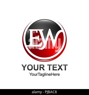Initial letter EW logo template colored red black circle swoosh design for business and company identity Stock Vector