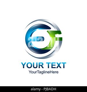 Initial letter EF logo template colored blue green circle swoosh design for business and company identity Stock Vector