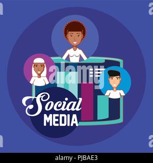 smartphone diagram people community social media vector illustration Stock Vector