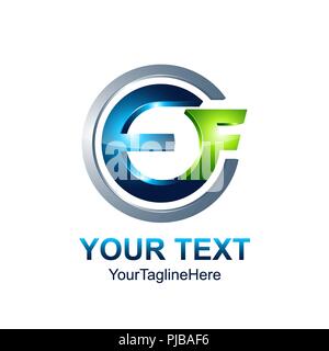 Initial letter EF logo template colored blue green circle design for business and company identity Stock Vector