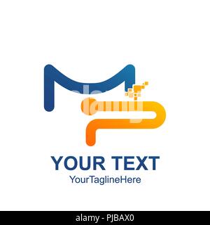 Initial letter MP logo template colored blue yellow digital pixel design for business and company identity Stock Vector