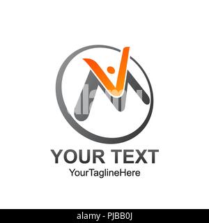 Initial letter VM logo template colored orange grey circle man design for business and company identity Stock Vector