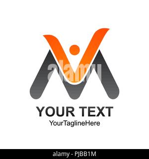 Initial letter VM logo template colored orange grey human design for business and company identity Stock Vector