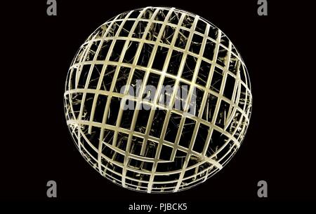 Golden spherical ball 3D rendering Isolated on a black background Stock Photo