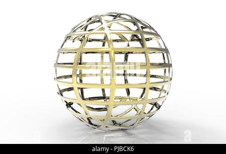 Golden spherical ball 3D rendering Isolated on a white background Stock Photo