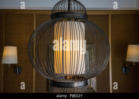 lamp furniture with yellow bulp and black frame Stock Photo