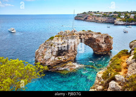 Es Pontas, a natural arch in the southeastern part of Mallorca, Spain. Stock Photo